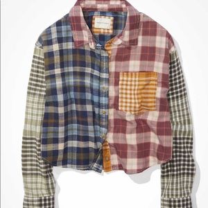 NWOT AE Cropped Flannel Shirt